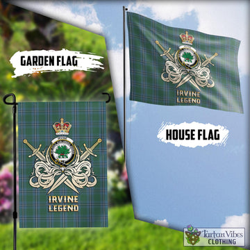 Irvine of Drum Tartan Flag with Clan Crest and the Golden Sword of Courageous Legacy