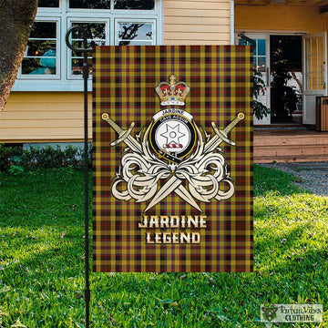Jardine Tartan Flag with Clan Crest and the Golden Sword of Courageous Legacy