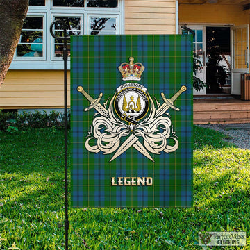 Johnstone-Johnston Tartan Flag with Clan Crest and the Golden Sword of Courageous Legacy