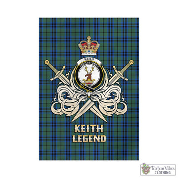 Keith Tartan Garden Flag with Clan Crest and the Golden Sword of Courageous Legacy
