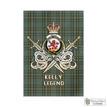 Kelly Tartan Garden Flag with Clan Crest and the Golden Sword of Courageous Legacy