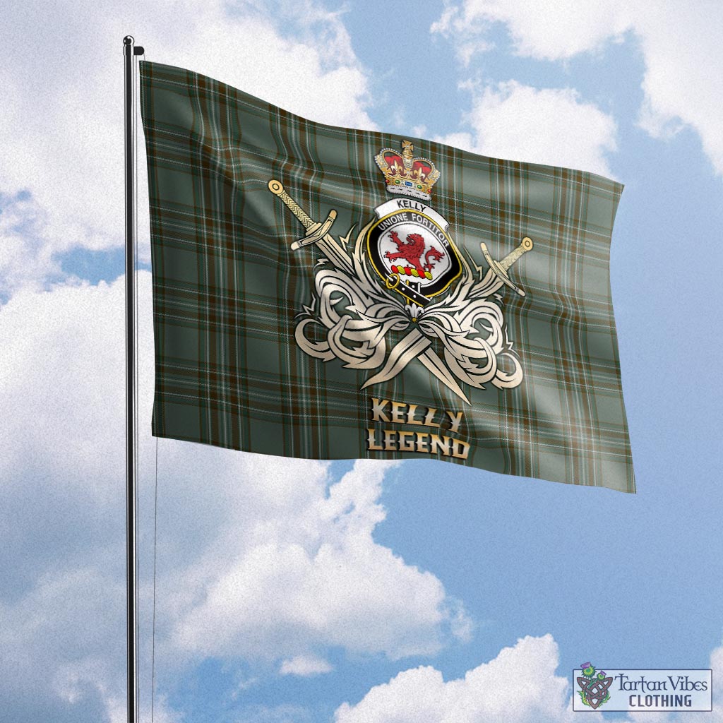 kelly-dress-tartan-flag-with-clan-crest-and-the-golden-sword-of-courageous-legacy