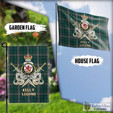 Kelly of Sleat Hunting Tartan Flag with Clan Crest and the Golden Sword of Courageous Legacy