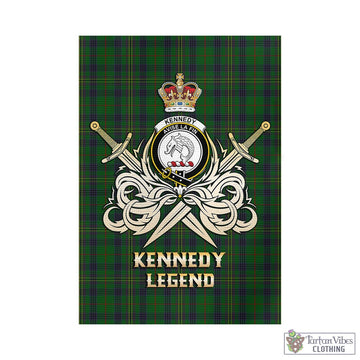 Kennedy Tartan Garden Flag with Clan Crest and the Golden Sword of Courageous Legacy