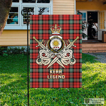 Kerr Ancient Tartan Flag with Clan Crest and the Golden Sword of Courageous Legacy
