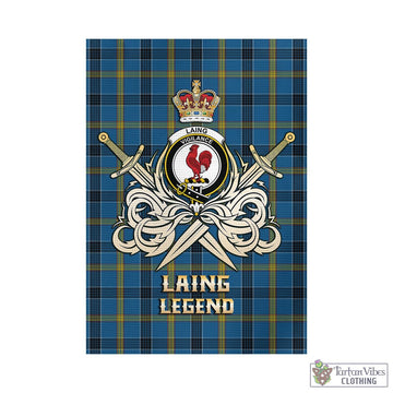 Laing Tartan Garden Flag with Clan Crest and the Golden Sword of Courageous Legacy