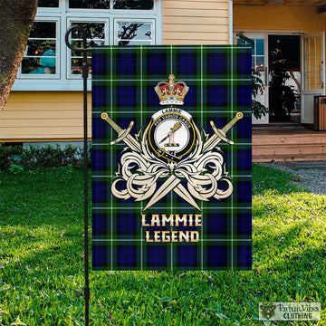 Lammie Tartan Flag with Clan Crest and the Golden Sword of Courageous Legacy