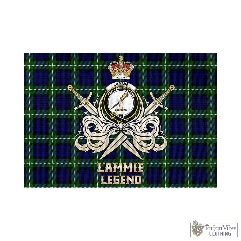 lammie-tartan-flag-with-clan-crest-and-the-golden-sword-of-courageous-legacy
