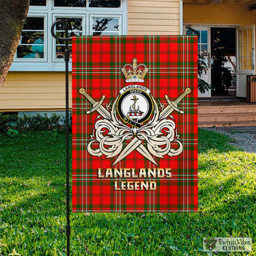 Langlands Tartan Garden Flag with Clan Crest and the Golden Sword of Courageous Legacy
