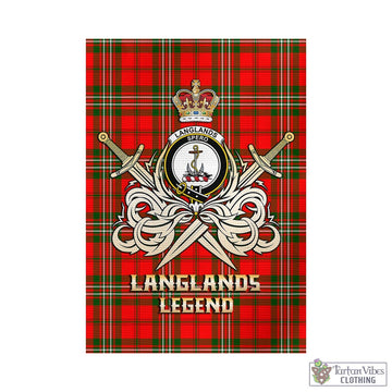 Langlands Tartan Garden Flag with Clan Crest and the Golden Sword of Courageous Legacy