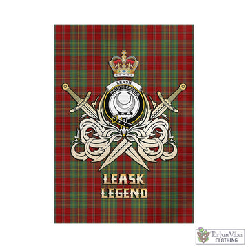 Leask Tartan Garden Flag with Clan Crest and the Golden Sword of Courageous Legacy