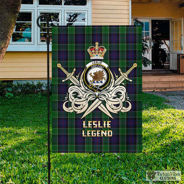 Leslie Hunting Tartan Flag with Clan Crest and the Golden Sword of Courageous Legacy