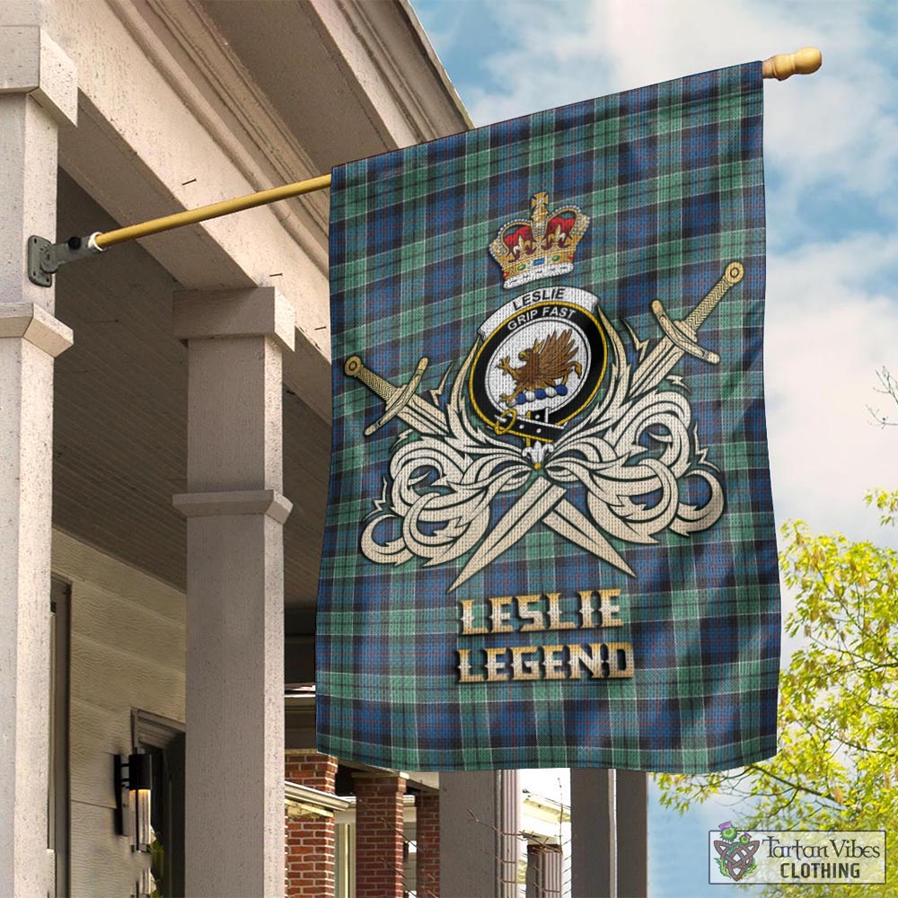 leslie-hunting-ancient-tartan-flag-with-clan-crest-and-the-golden-sword-of-courageous-legacy