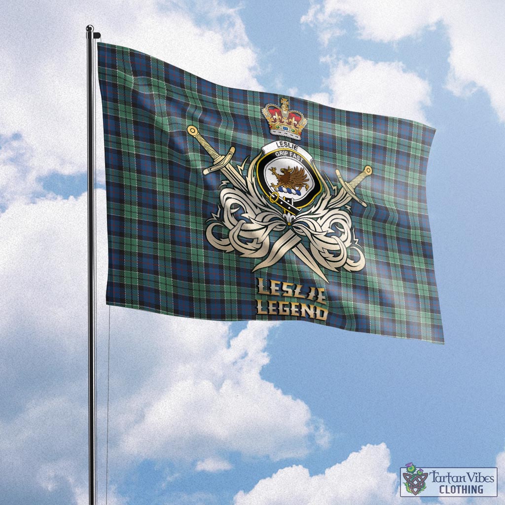 leslie-hunting-ancient-tartan-flag-with-clan-crest-and-the-golden-sword-of-courageous-legacy