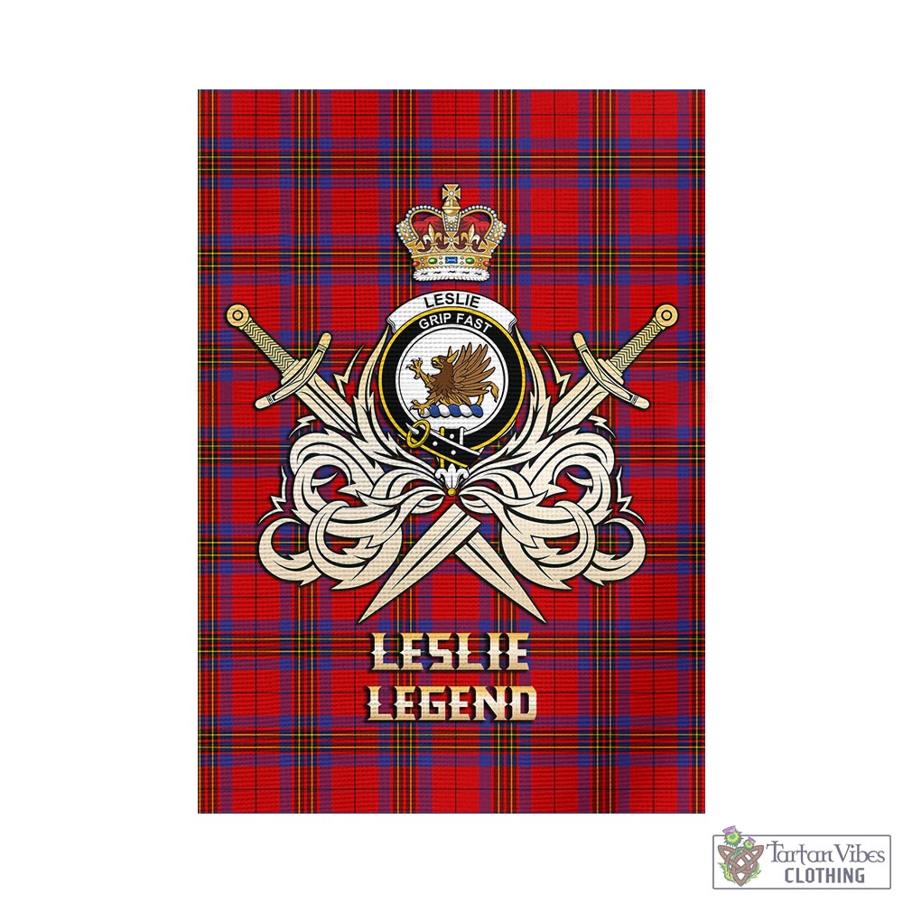 leslie-modern-tartan-flag-with-clan-crest-and-the-golden-sword-of-courageous-legacy