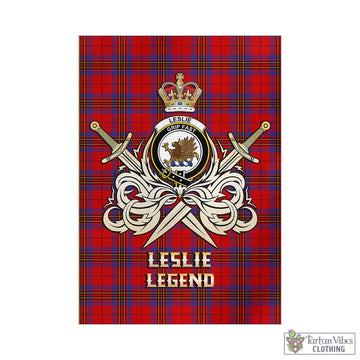 Leslie Tartan Garden Flag with Clan Crest and the Golden Sword of Courageous Legacy
