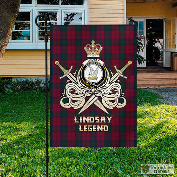 Lindsay Tartan Flag with Clan Crest and the Golden Sword of Courageous Legacy