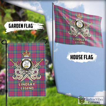 Lindsay Ancient Tartan Flag with Clan Crest and the Golden Sword of Courageous Legacy