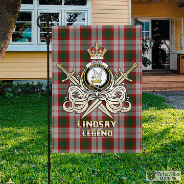 Lindsay Dress Red Tartan Flag with Clan Crest and the Golden Sword of Courageous Legacy