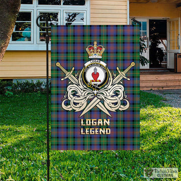 Logan Ancient Tartan Flag with Clan Crest and the Golden Sword of Courageous Legacy