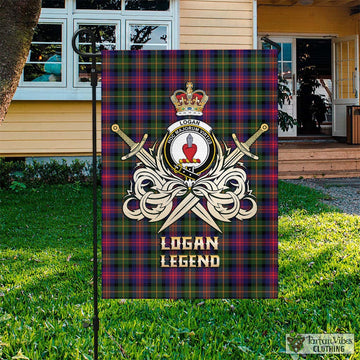 Logan Tartan Garden Flag with Clan Crest and the Golden Sword of Courageous Legacy