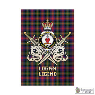 Logan Tartan Garden Flag with Clan Crest and the Golden Sword of Courageous Legacy