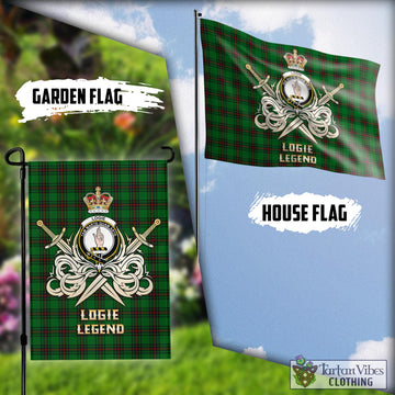 Logie Tartan Flag with Clan Crest and the Golden Sword of Courageous Legacy