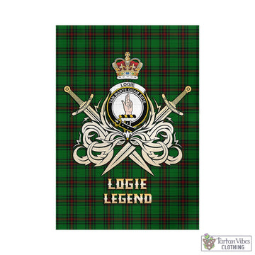 logie-tartan-flag-with-clan-crest-and-the-golden-sword-of-courageous-legacy