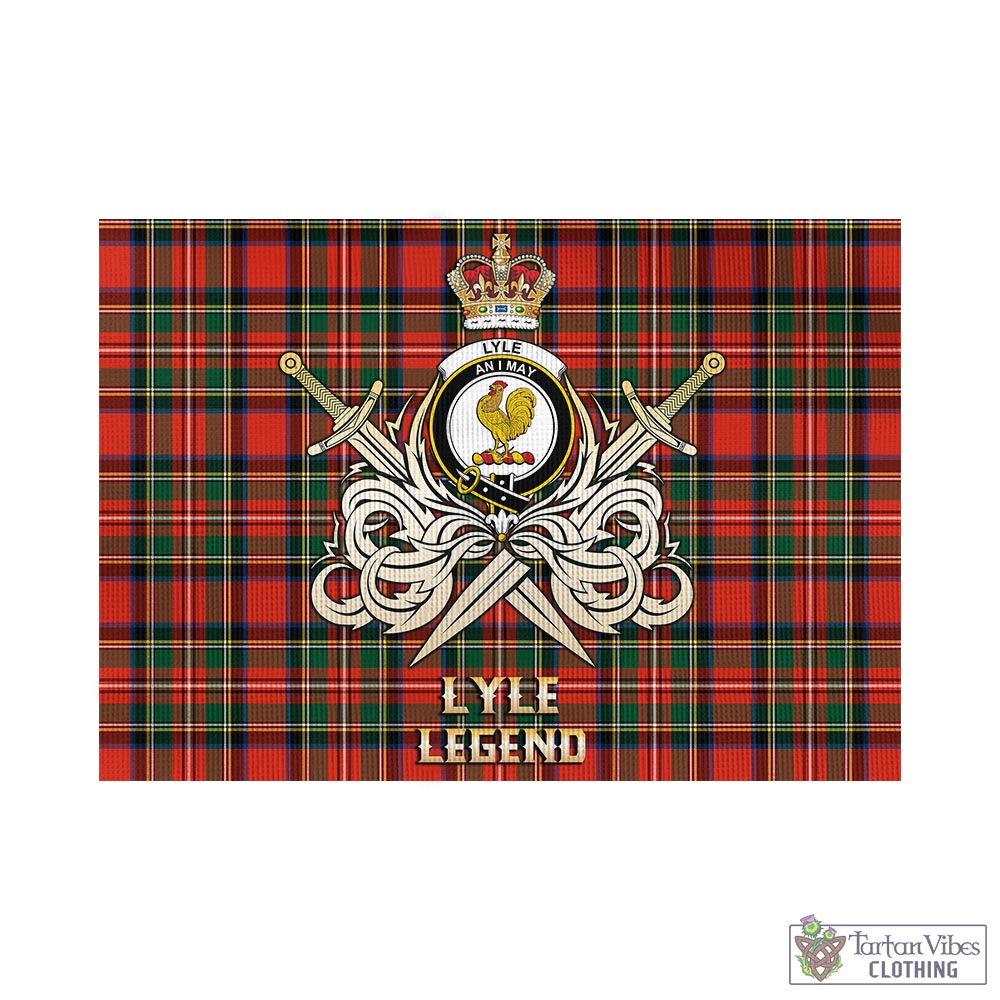 lyle-tartan-flag-with-clan-crest-and-the-golden-sword-of-courageous-legacy