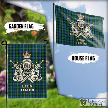 Lyon Tartan Flag with Clan Crest and the Golden Sword of Courageous Legacy