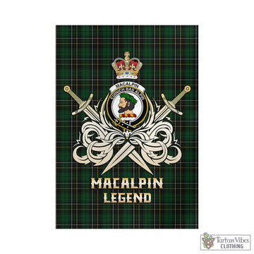 MacAlpine (MacAlpin) Tartan Garden Flag with Clan Crest and the Golden Sword of Courageous Legacy