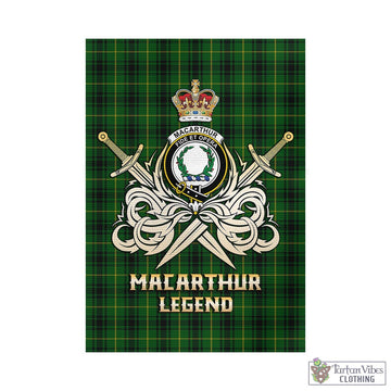 MacArthur (McArthur) Tartan Garden Flag with Clan Crest and the Golden Sword of Courageous Legacy